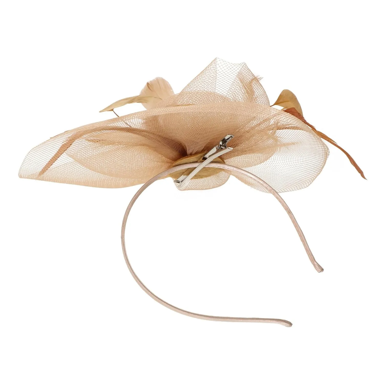 Mikinona 1Pc Elegant Rose Gold Mesh Fascinator Hair Clip for Women Party Headdress for Weddings Bridal Parties and Special Events Lightweight and Durable Design