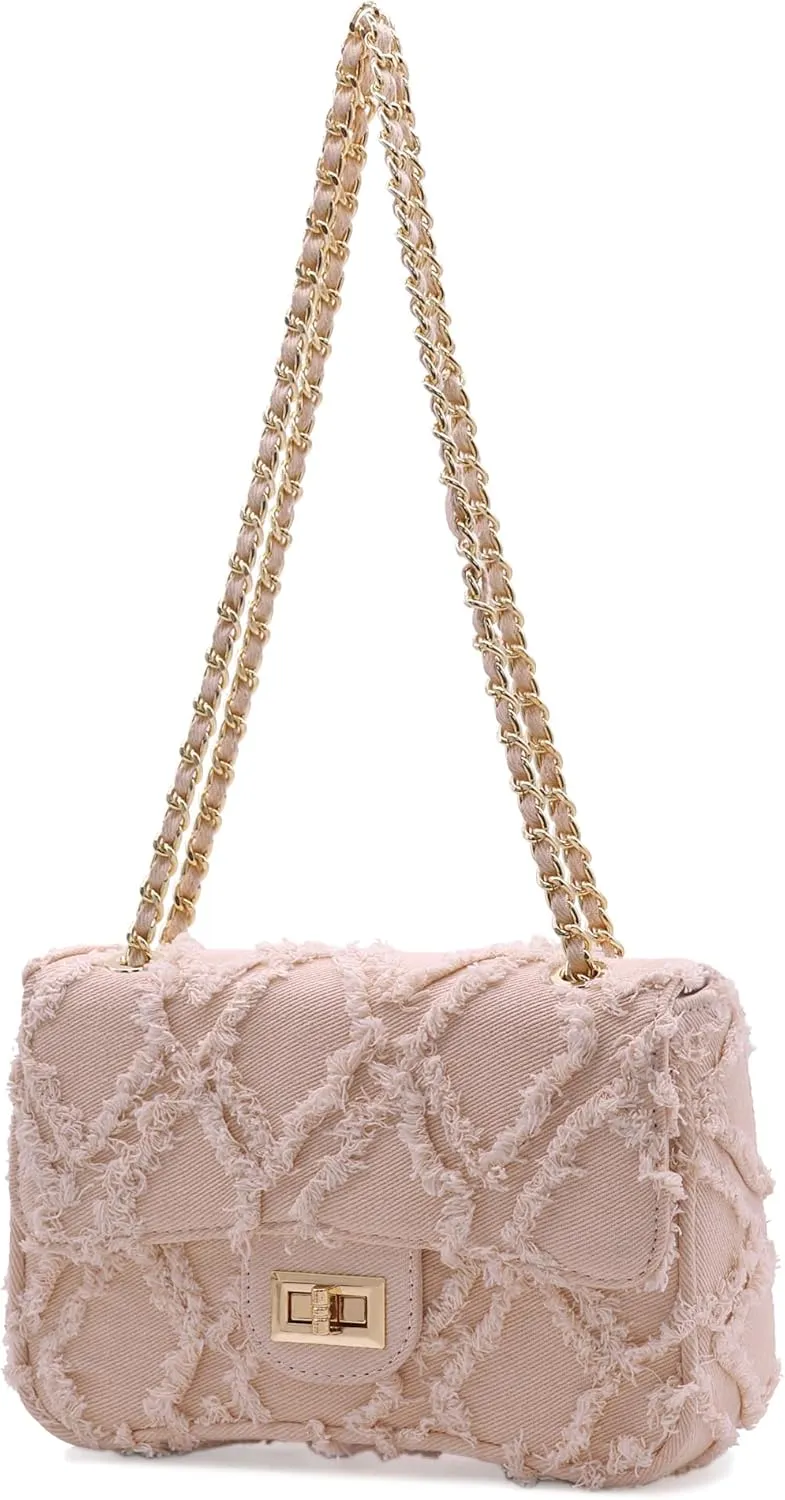 Milisente Women Shoulder Bag Small Quilted Denim Bag Chain Clutch Purses and Handbags Or Crossbody For Evening Formal Party