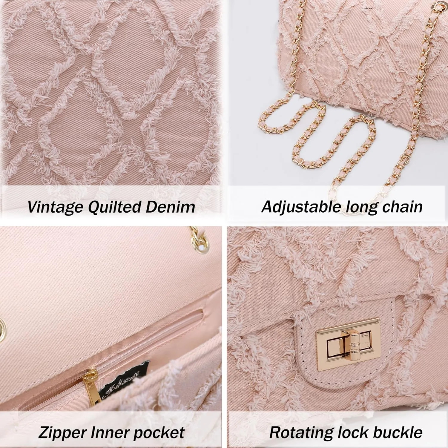Milisente Women Shoulder Bag Small Quilted Denim Bag Chain Clutch Purses and Handbags Or Crossbody For Evening Formal Party
