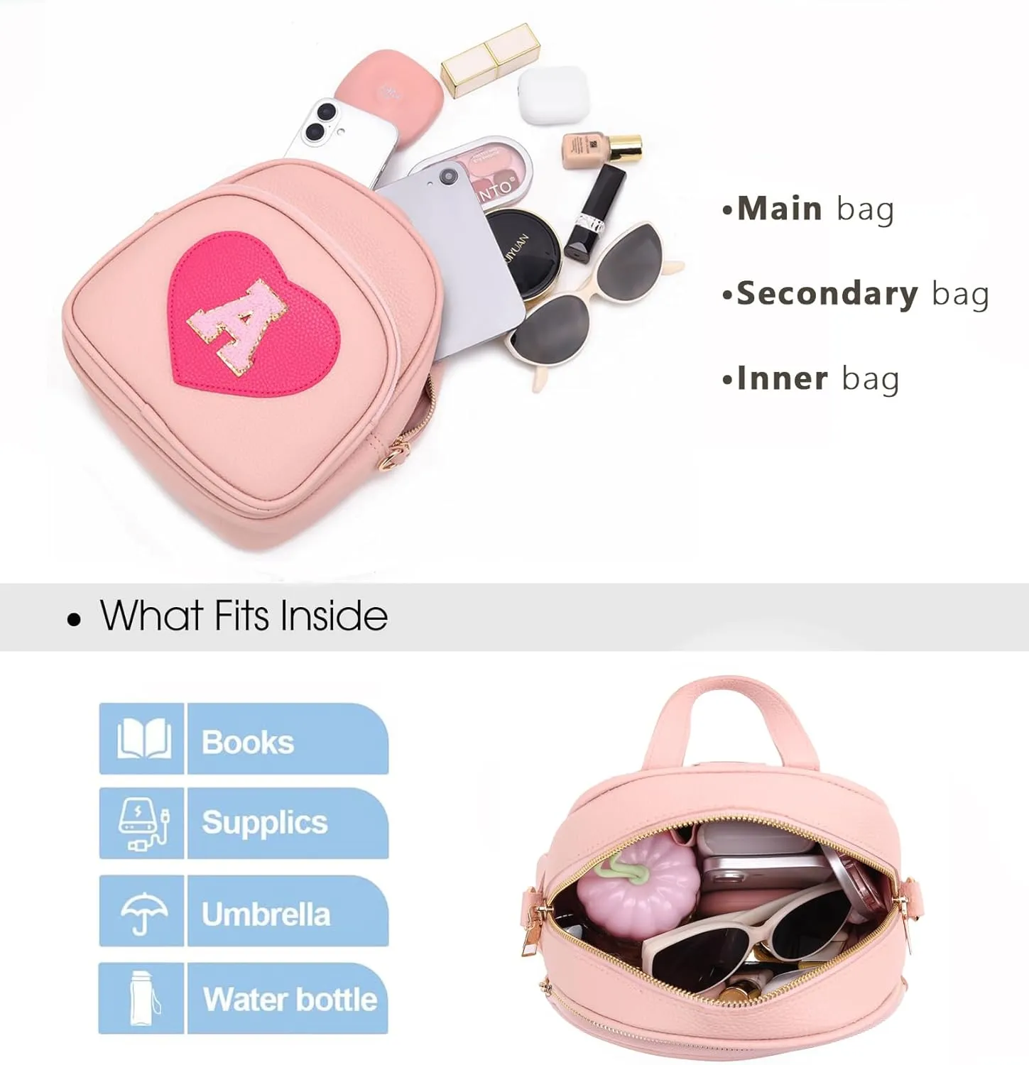 Mini Backpack for Girls Teens Women, Cute Kids Small Heart Backpack Purse Gift