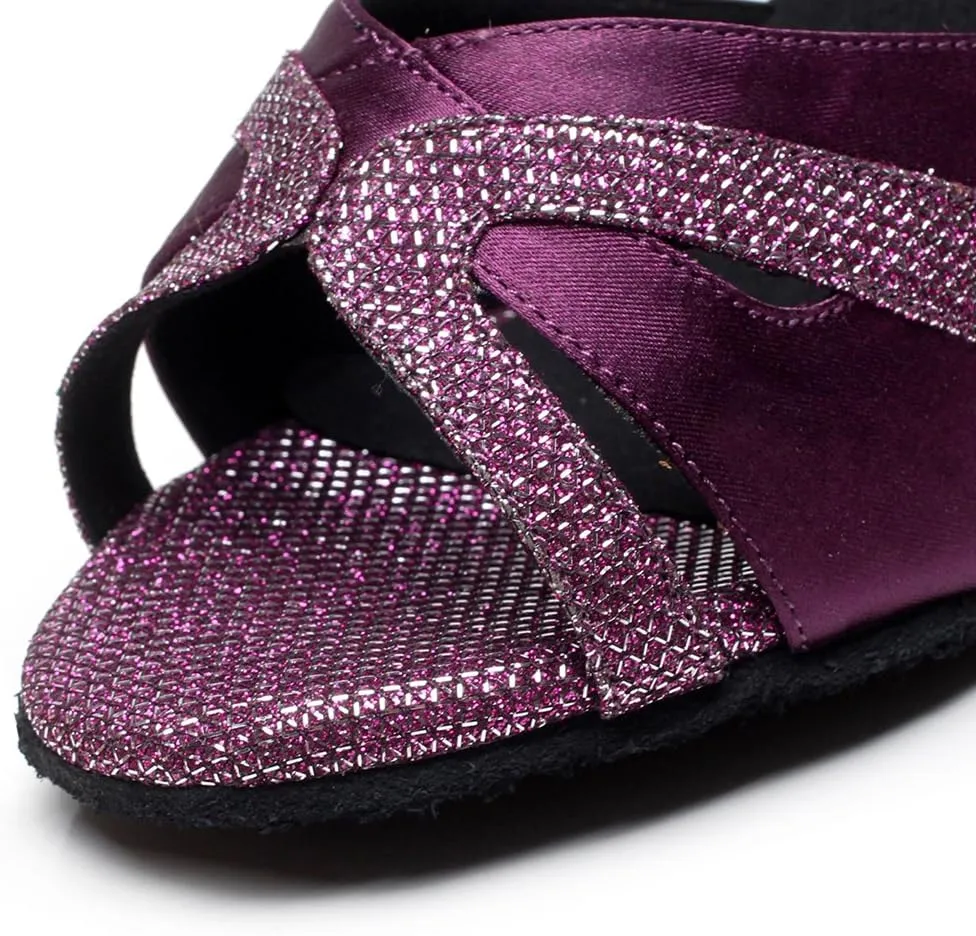 Minishion Women's Cross Strap Glitter Satin Latin Dance Shoes
