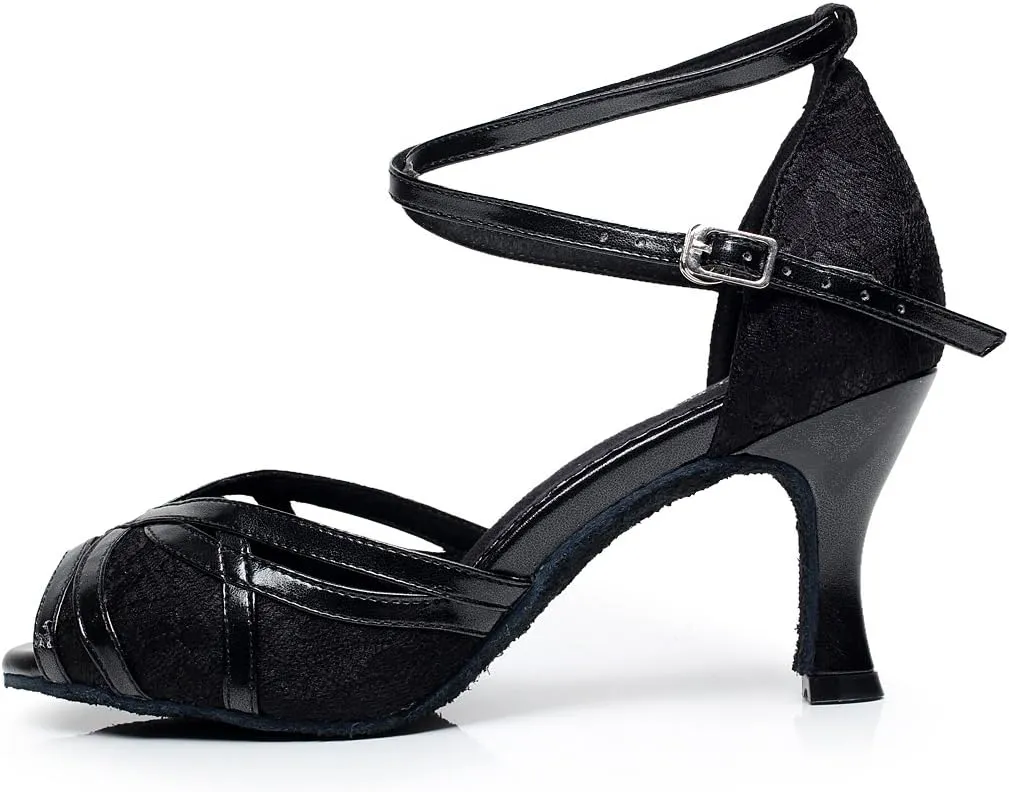 Minishion Women's Style QJ6207 Cross Strap Lace Latin Ballroom Dance Shoes