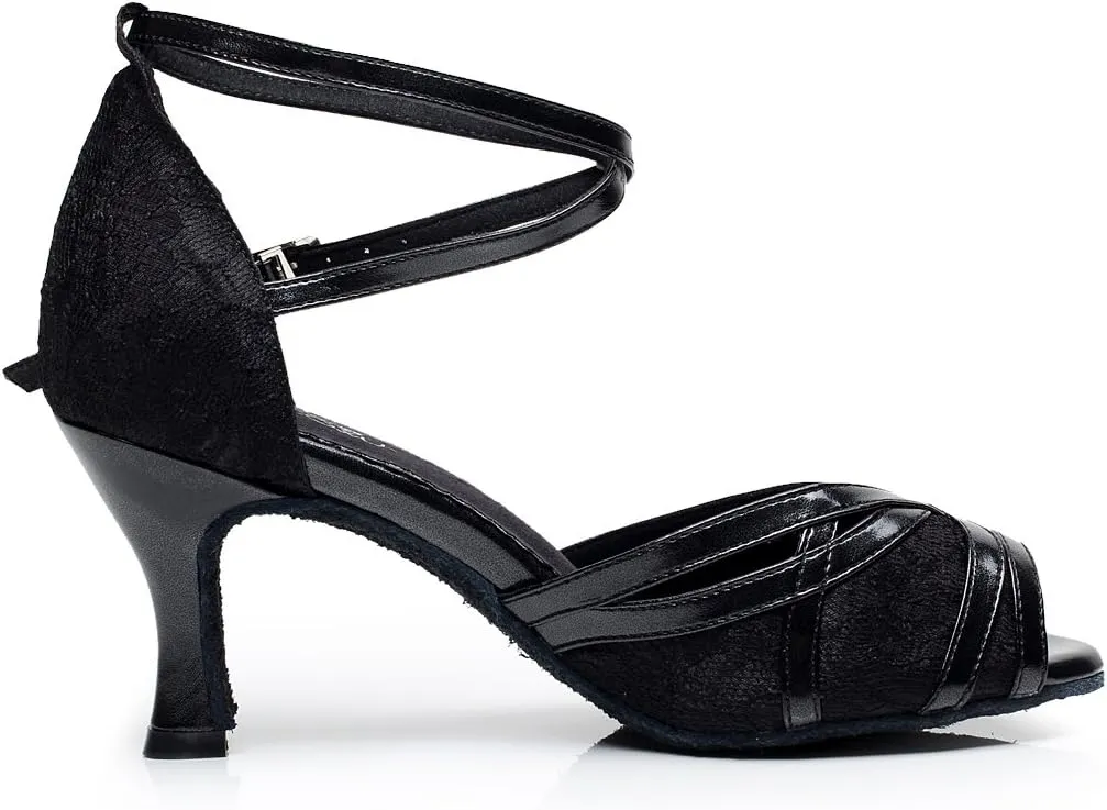 Minishion Women's Style QJ6207 Cross Strap Lace Latin Ballroom Dance Shoes