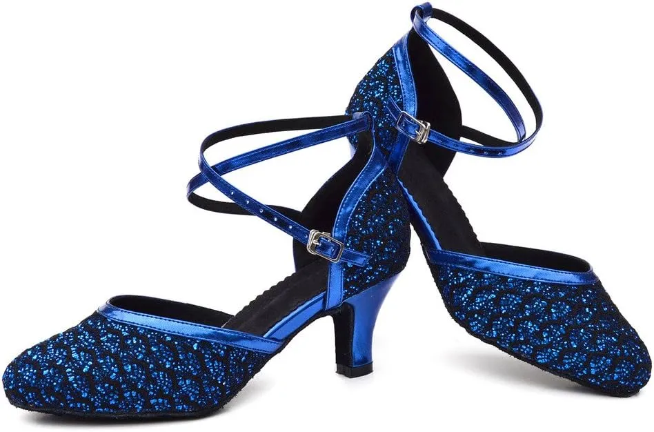 Misu Women's Closed Toe Suede Sole Latin Salsa Tango Practice Ballroom Dance Shoes with 2.2" Heel
