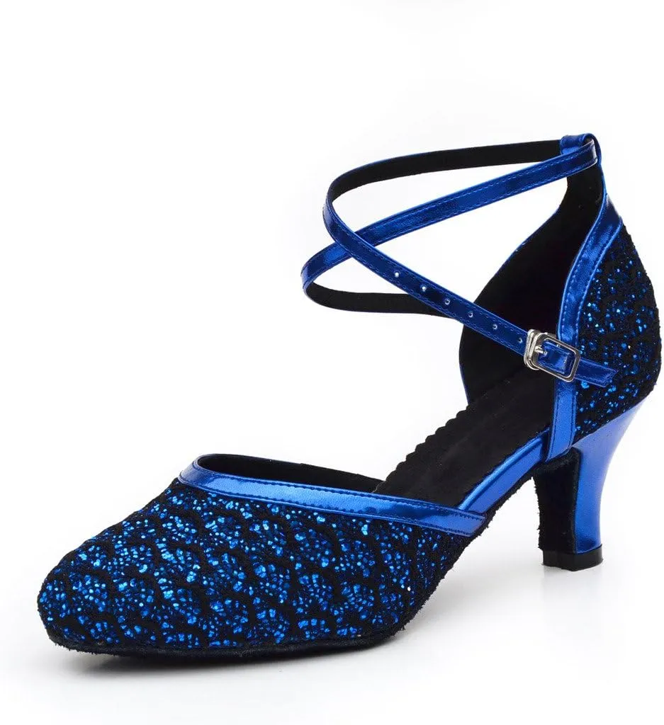 Misu Women's Closed Toe Suede Sole Latin Salsa Tango Practice Ballroom Dance Shoes with 2.2" Heel