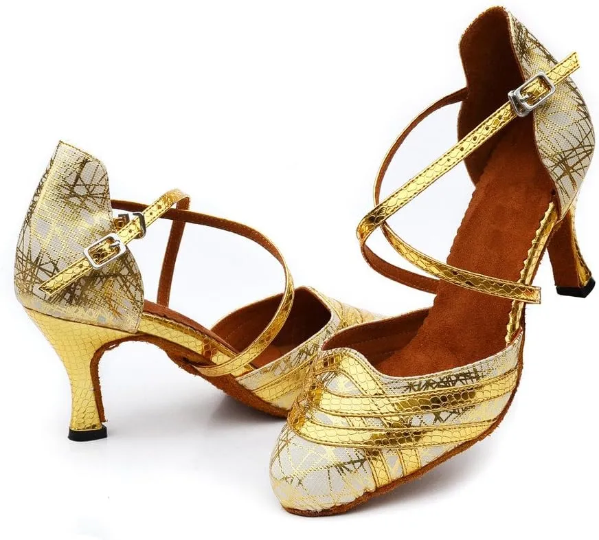 Misu Women's Closed Toe Suede Sole Latin Salsa Tango Practice Ballroom Dance Shoes with 2.7" Heel