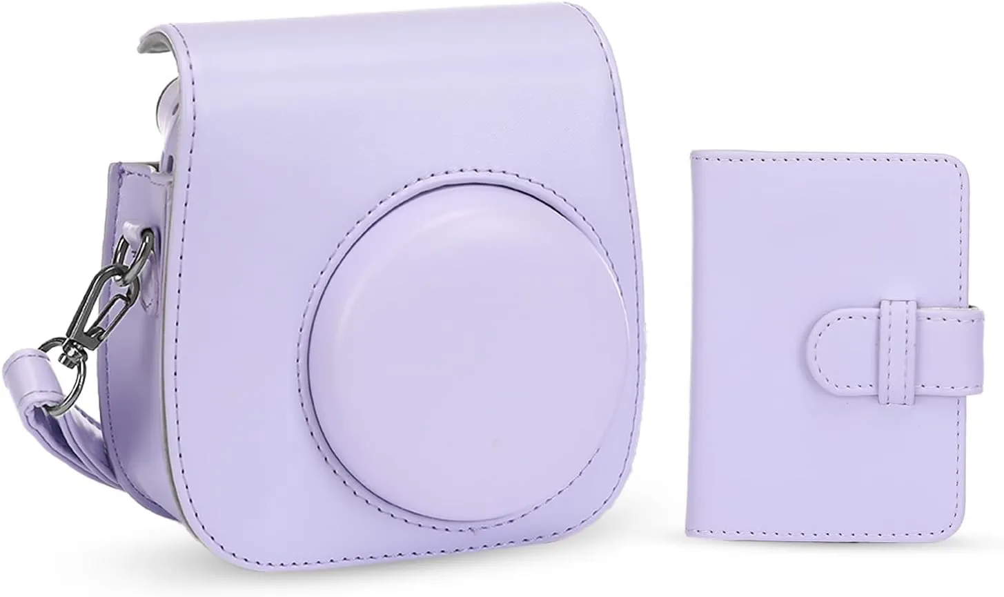 MOSISO Camera Protective Case Compatible with Instax Mini 12/11 / 9, PU Leather Instant Camera Carrying Storage Bag with Adjustable Shoulder Strap and Photo Album, Purple