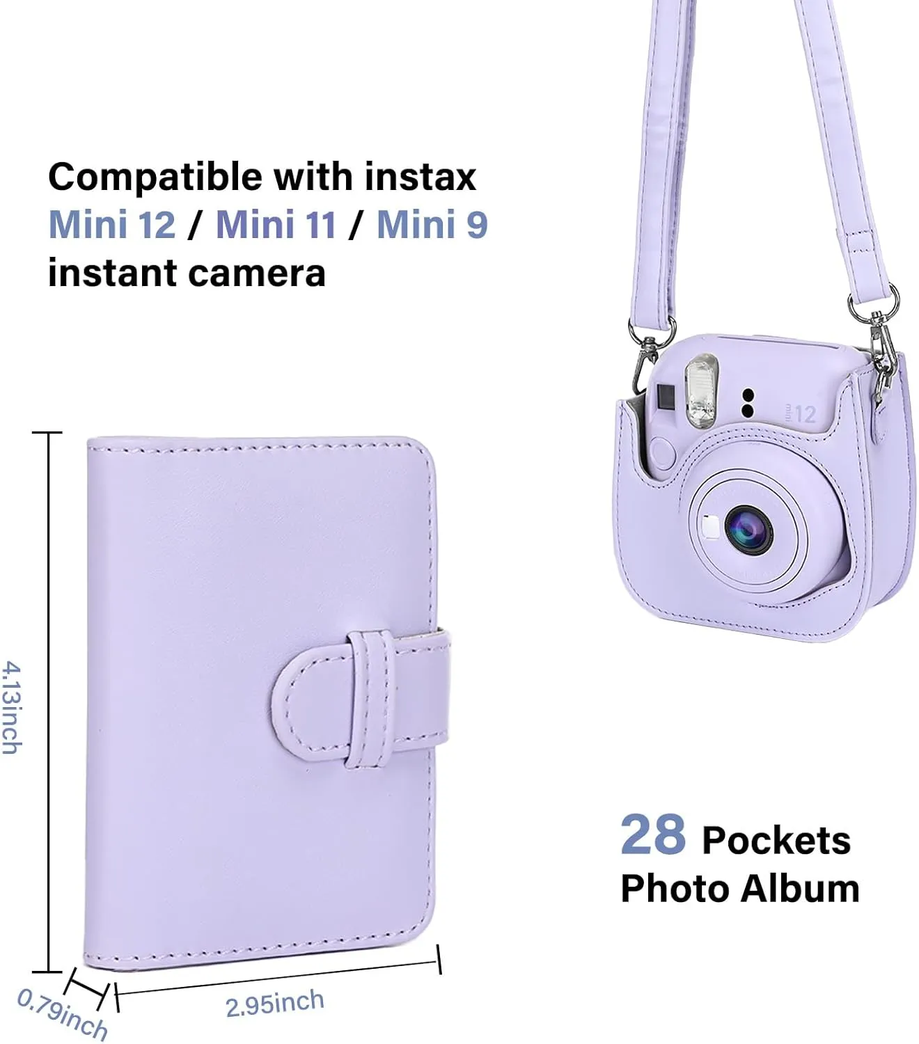 MOSISO Camera Protective Case Compatible with Instax Mini 12/11 / 9, PU Leather Instant Camera Carrying Storage Bag with Adjustable Shoulder Strap and Photo Album, Purple