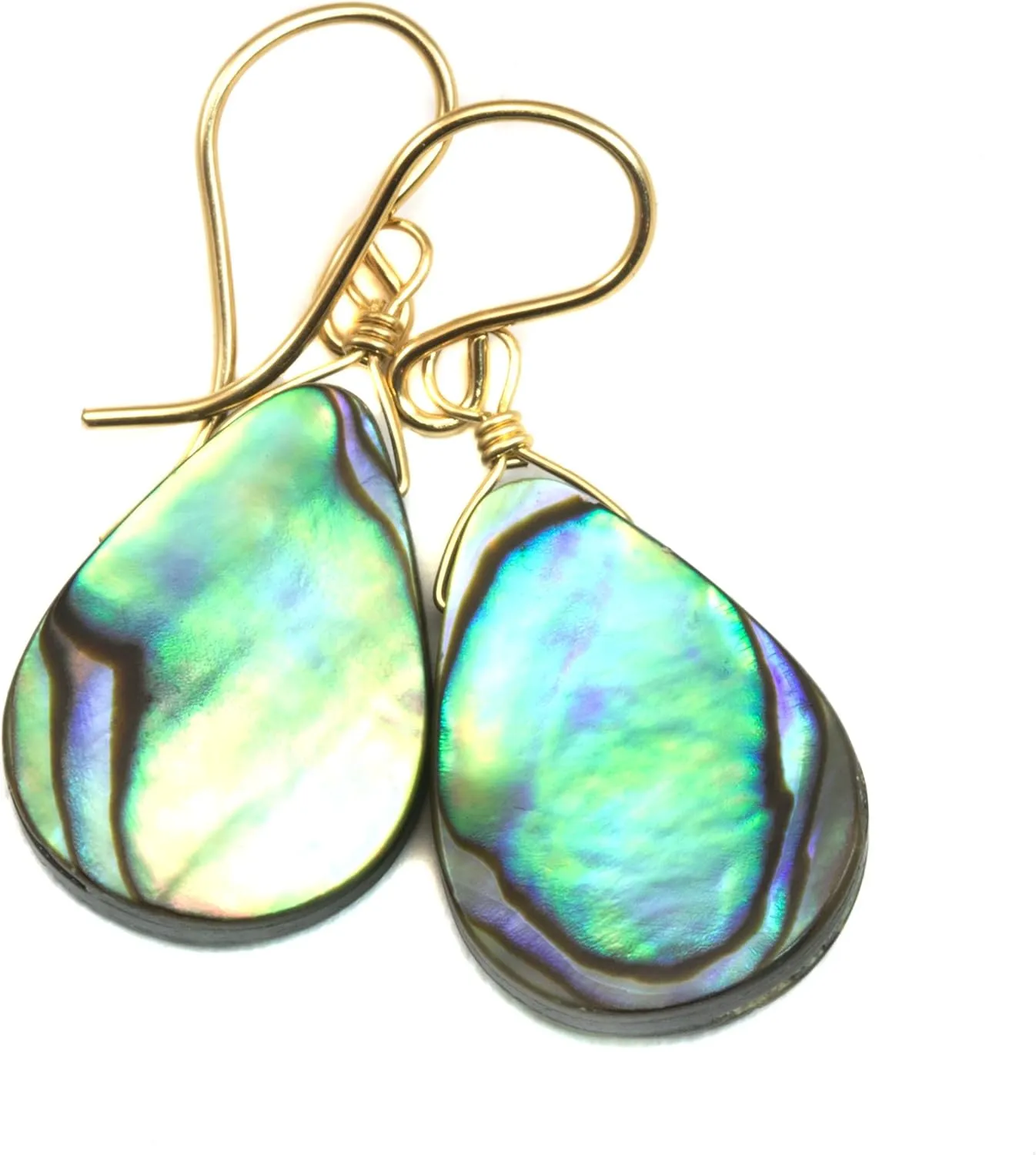 Mother of Pearl Earrings Abalone Paua Shell Peacock Blue Tear Drops Simple MOP Dangles