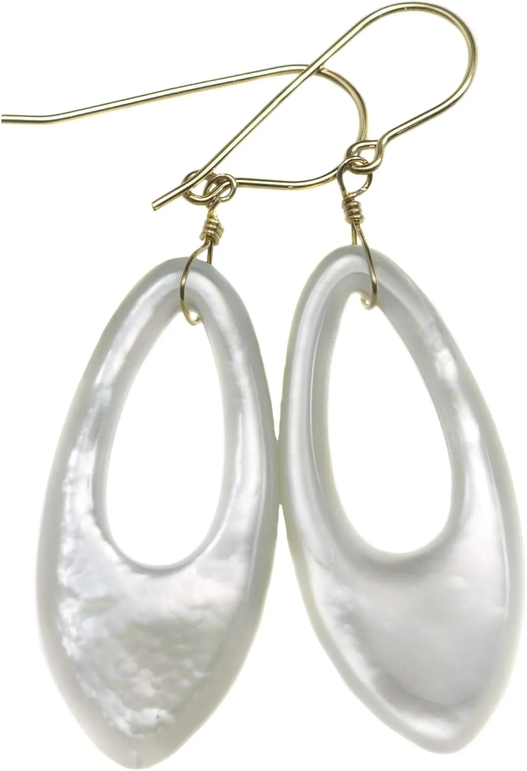 Mother of Pearl Earrings Carved Long Teardrops White Polished Simple MOP Drops 2 Inches