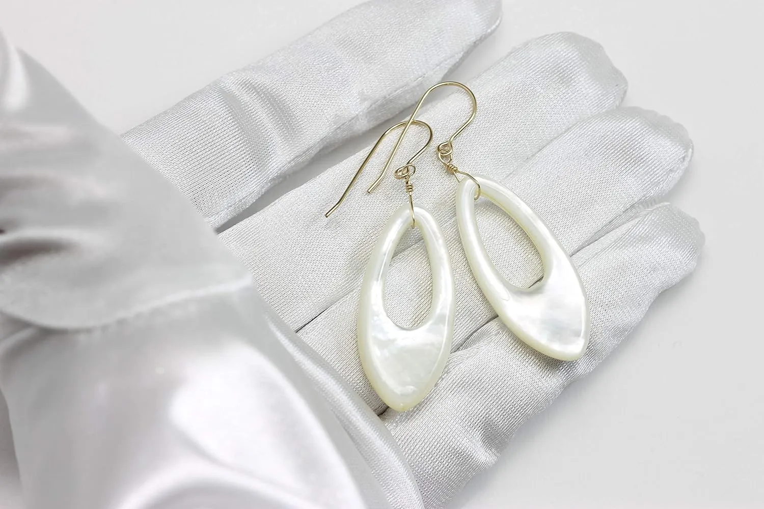 Mother of Pearl Earrings Carved Long Teardrops White Polished Simple MOP Drops 2 Inches