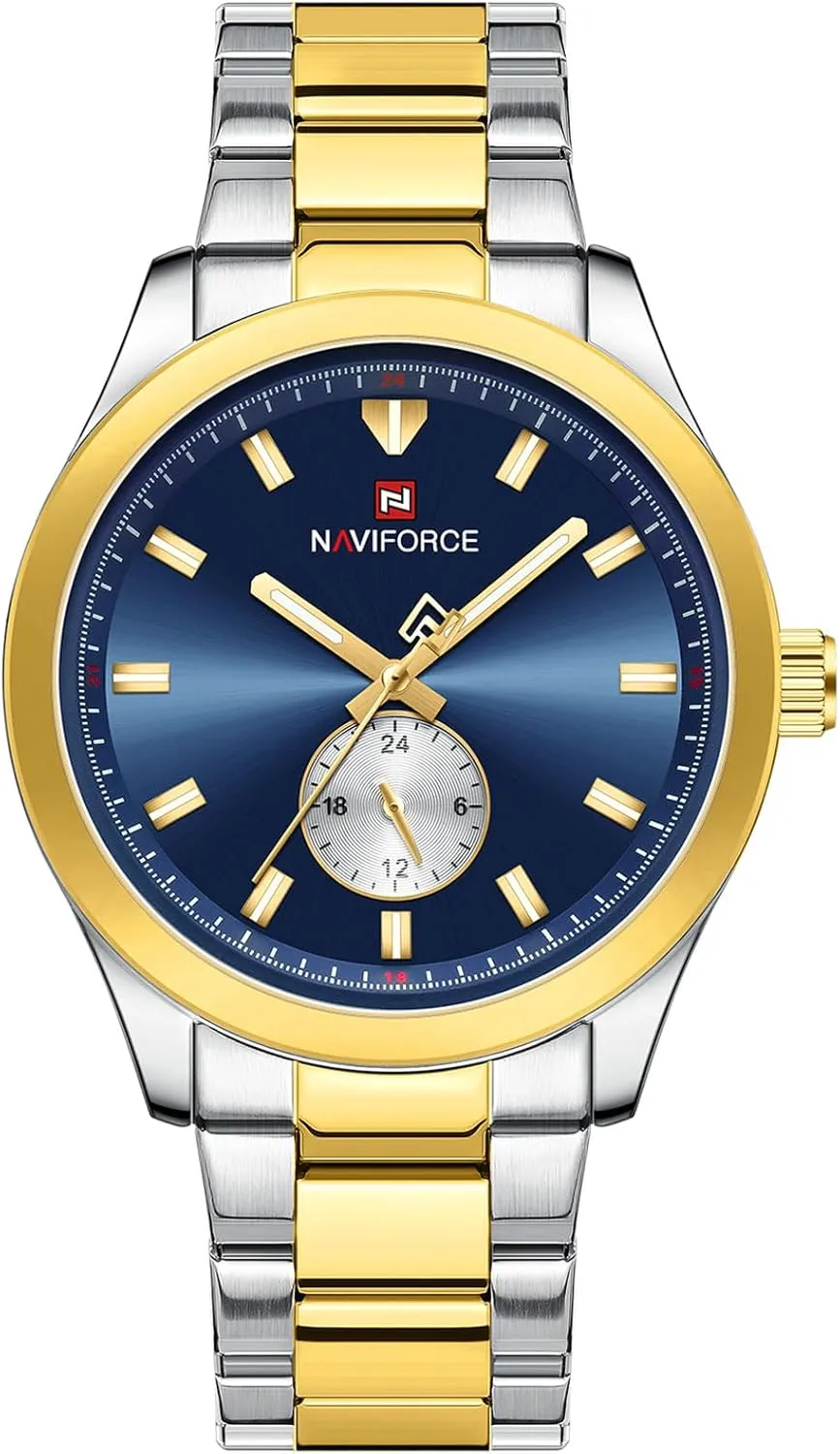 NAVIFORCE Fashion Business Mens Watches,with 24 Hour Display Stainless Steel Waterproof Quartz Watch,Gift Watch for Men