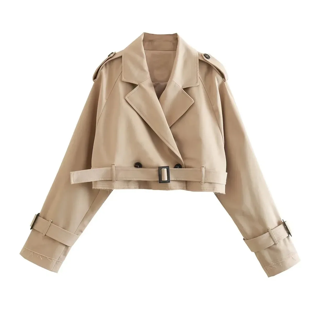 Nlzgmsj TRAF Women Spring Autumn Fashion Slim Jacket Office Lady Simple Casual Short Sweet Solid Double Breasted Jacket Coat Top
