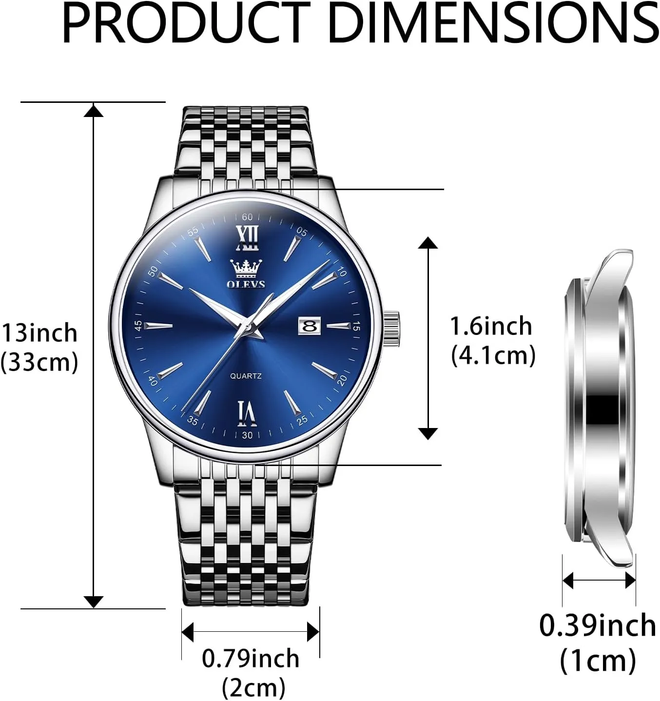 OLEVS Men's Watch,Classic Silver Watches for Men, Waterproof Stainless Steel Roman Numbers Men's Watch Easy to Read