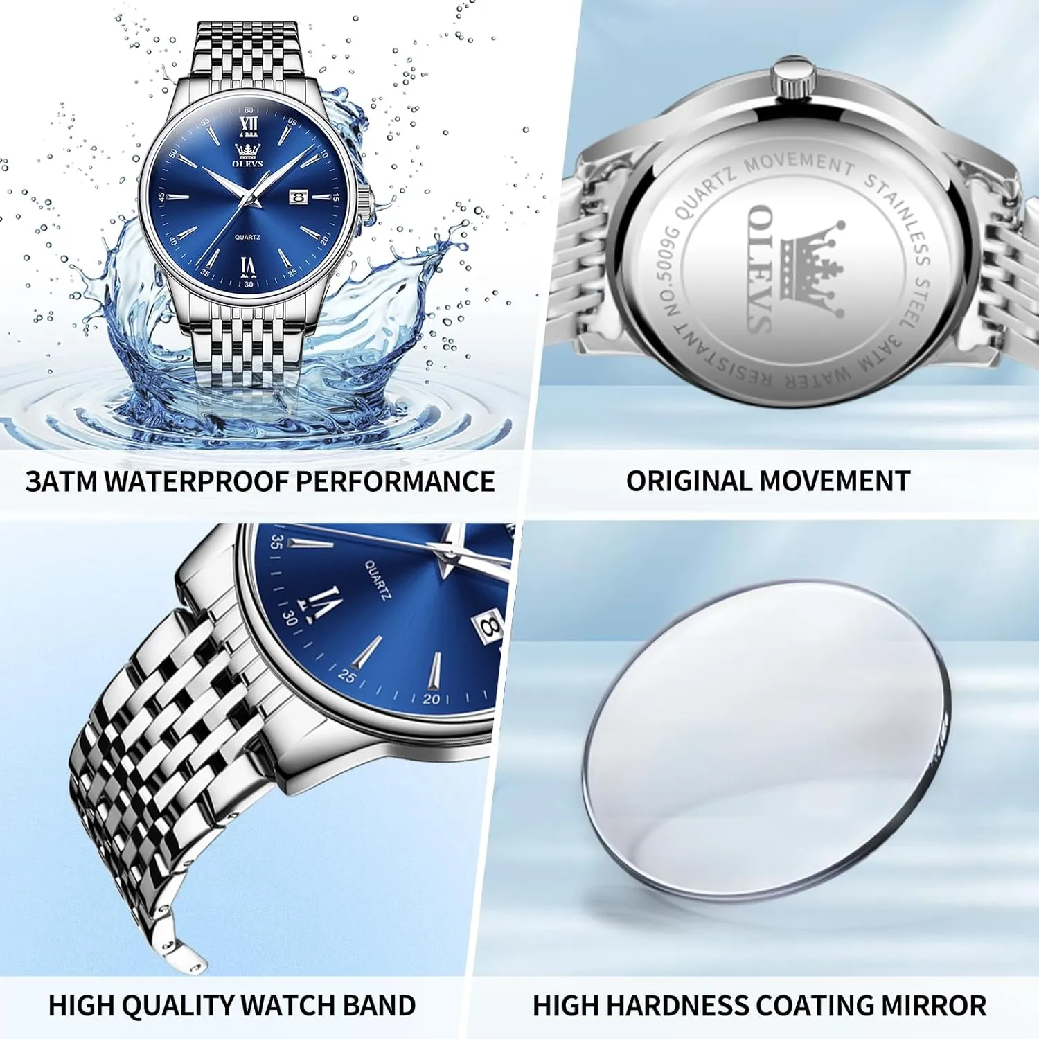 OLEVS Men's Watch,Classic Silver Watches for Men, Waterproof Stainless Steel Roman Numbers Men's Watch Easy to Read
