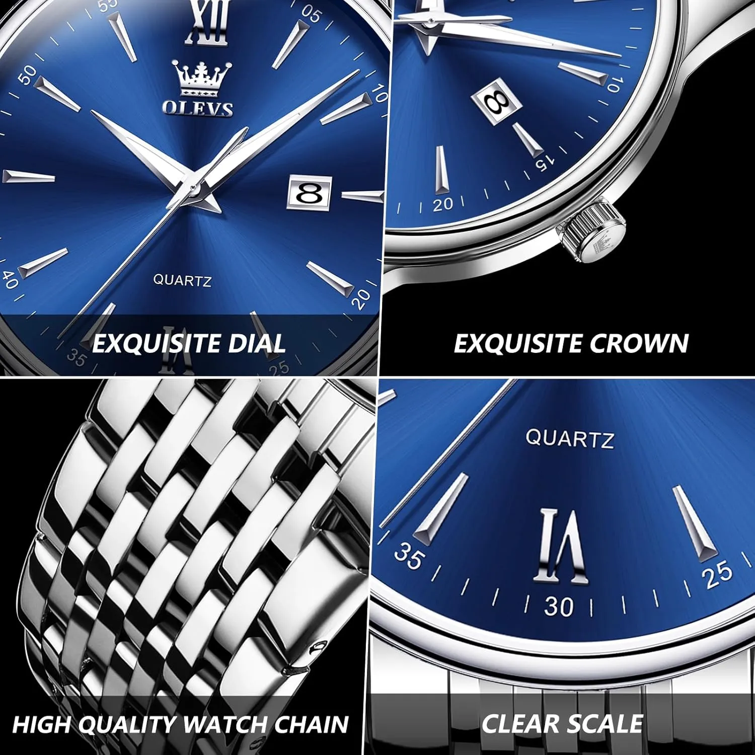 OLEVS Men's Watch,Classic Silver Watches for Men, Waterproof Stainless Steel Roman Numbers Men's Watch Easy to Read