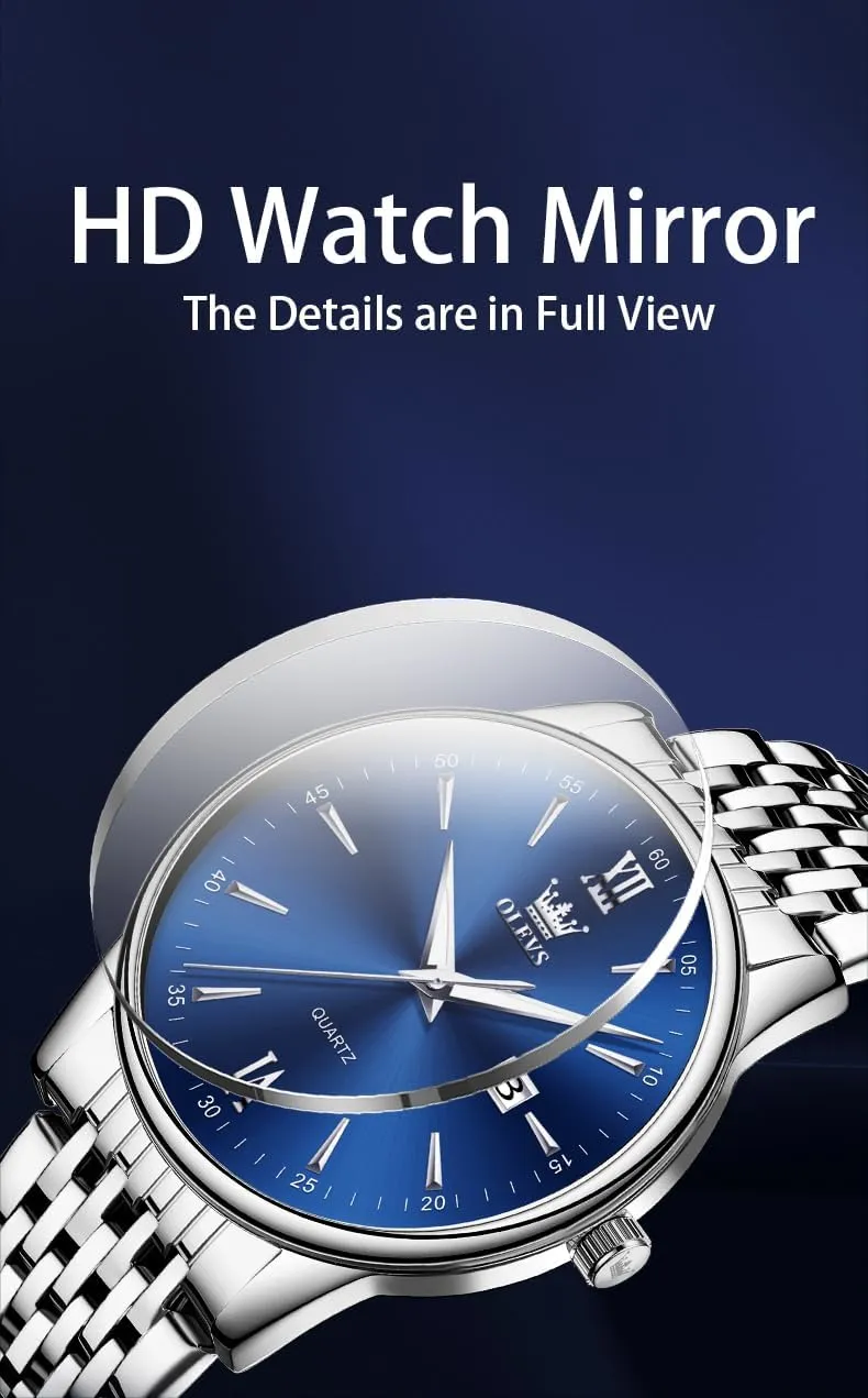 OLEVS Men's Watch,Classic Silver Watches for Men, Waterproof Stainless Steel Roman Numbers Men's Watch Easy to Read