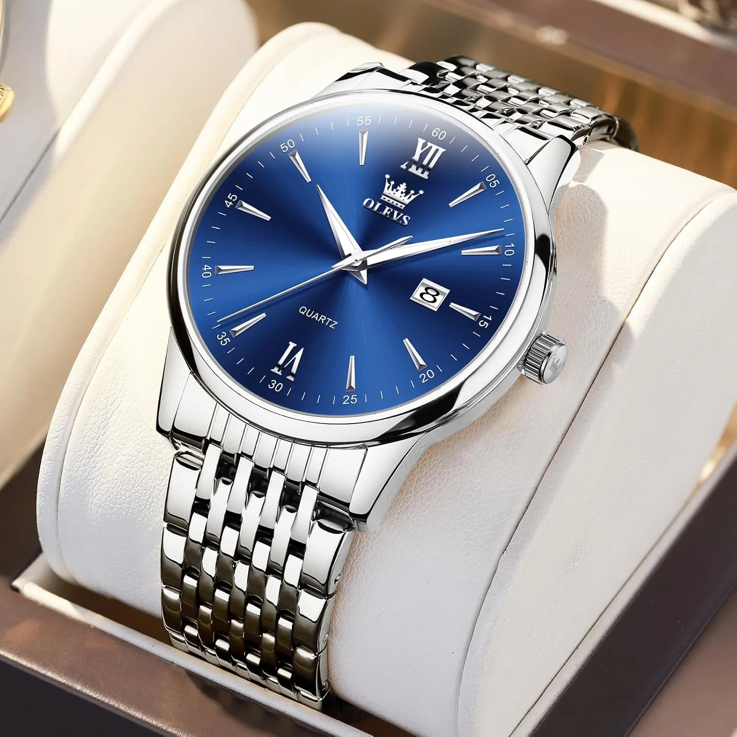 OLEVS Men's Watch,Classic Silver Watches for Men, Waterproof Stainless Steel Roman Numbers Men's Watch Easy to Read