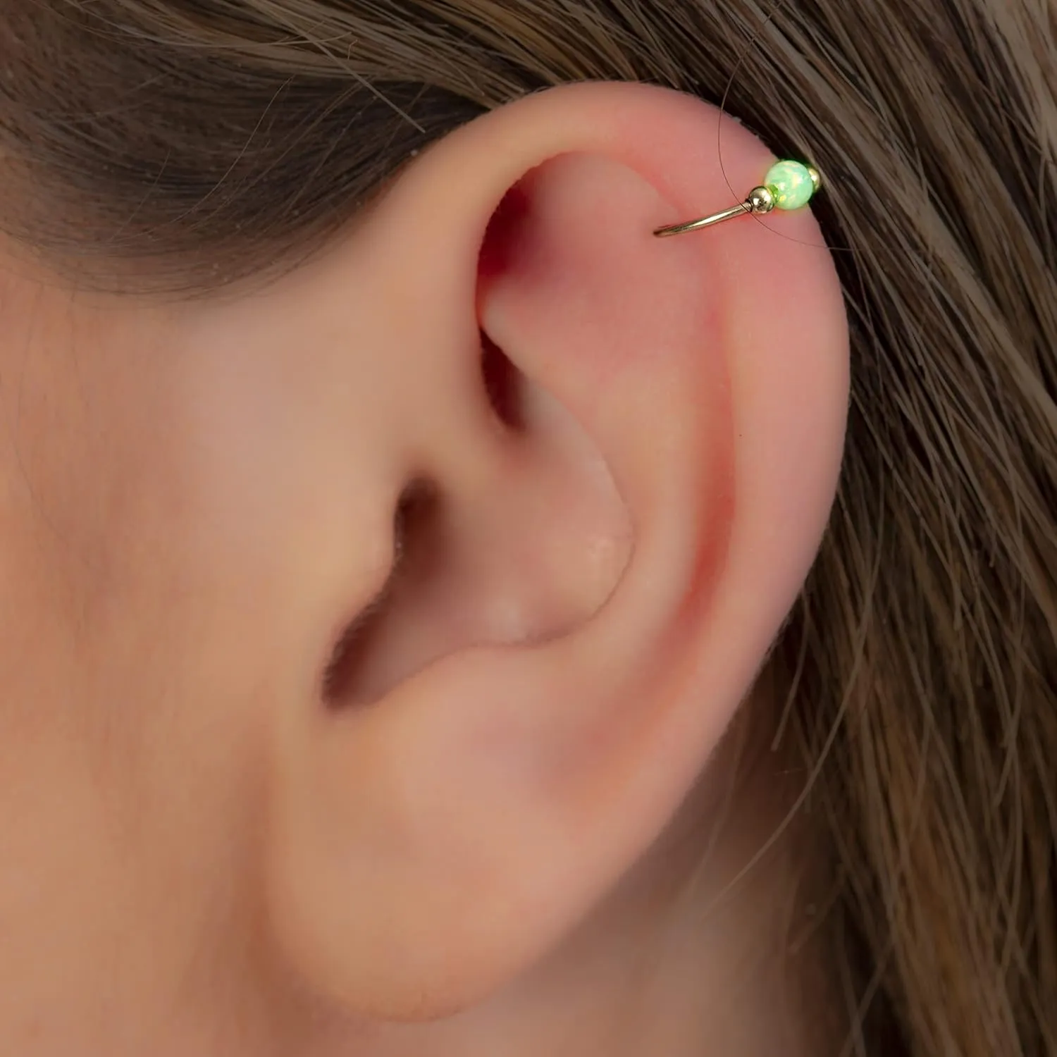 Opal Helix Ring Green Opal - 20G Cartilage Hoop Piercing For Women 8mm - 14k Gold Filled Ear Jewelry Handmade Rings