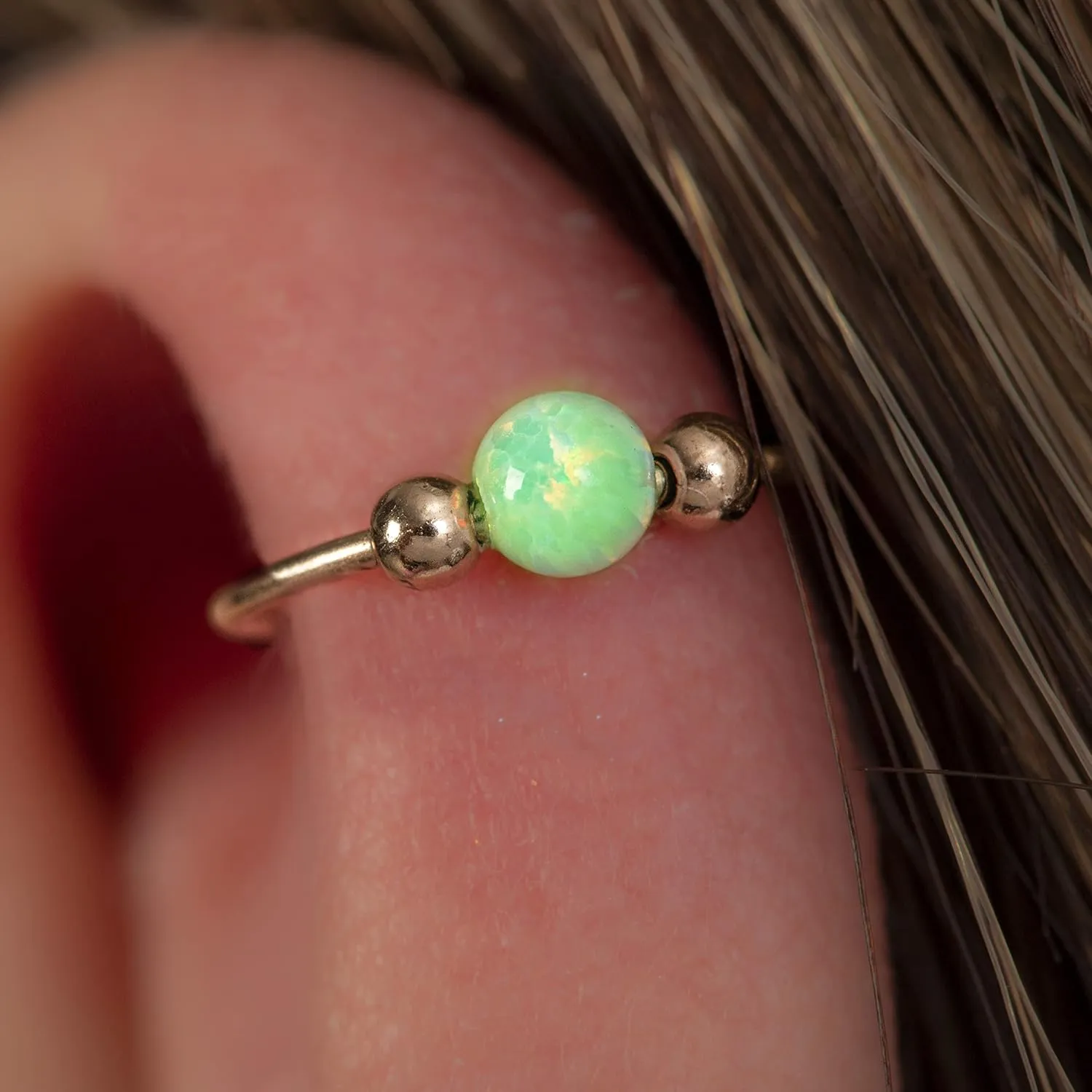 Opal Helix Ring Green Opal - 20G Cartilage Hoop Piercing For Women 8mm - 14k Gold Filled Ear Jewelry Handmade Rings