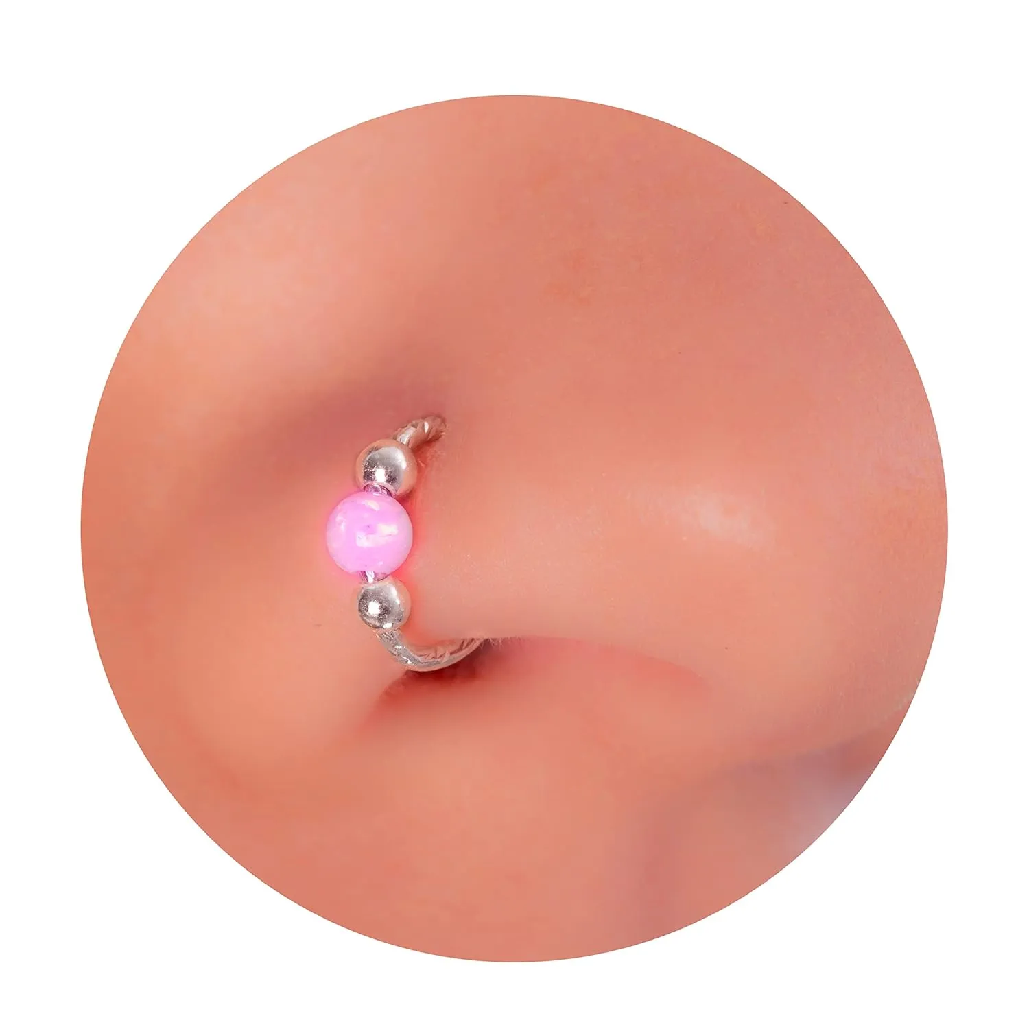 Opal Nose Ring - - 925 Sterling Silver Pink Opal Nose Piercing Hoop For Women Girls Teens - Dainty Silver Nose Ring - 20 Gauge Silver Nose Rings Hoop For Women