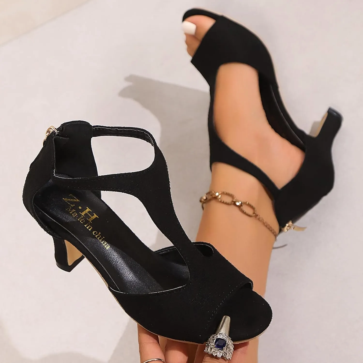 Orthopedic Heels for Women Summer 2025 High Heel Dress Shoes Open Toe Suede Sandals Cutout Roman Sandals with Back Zipper
