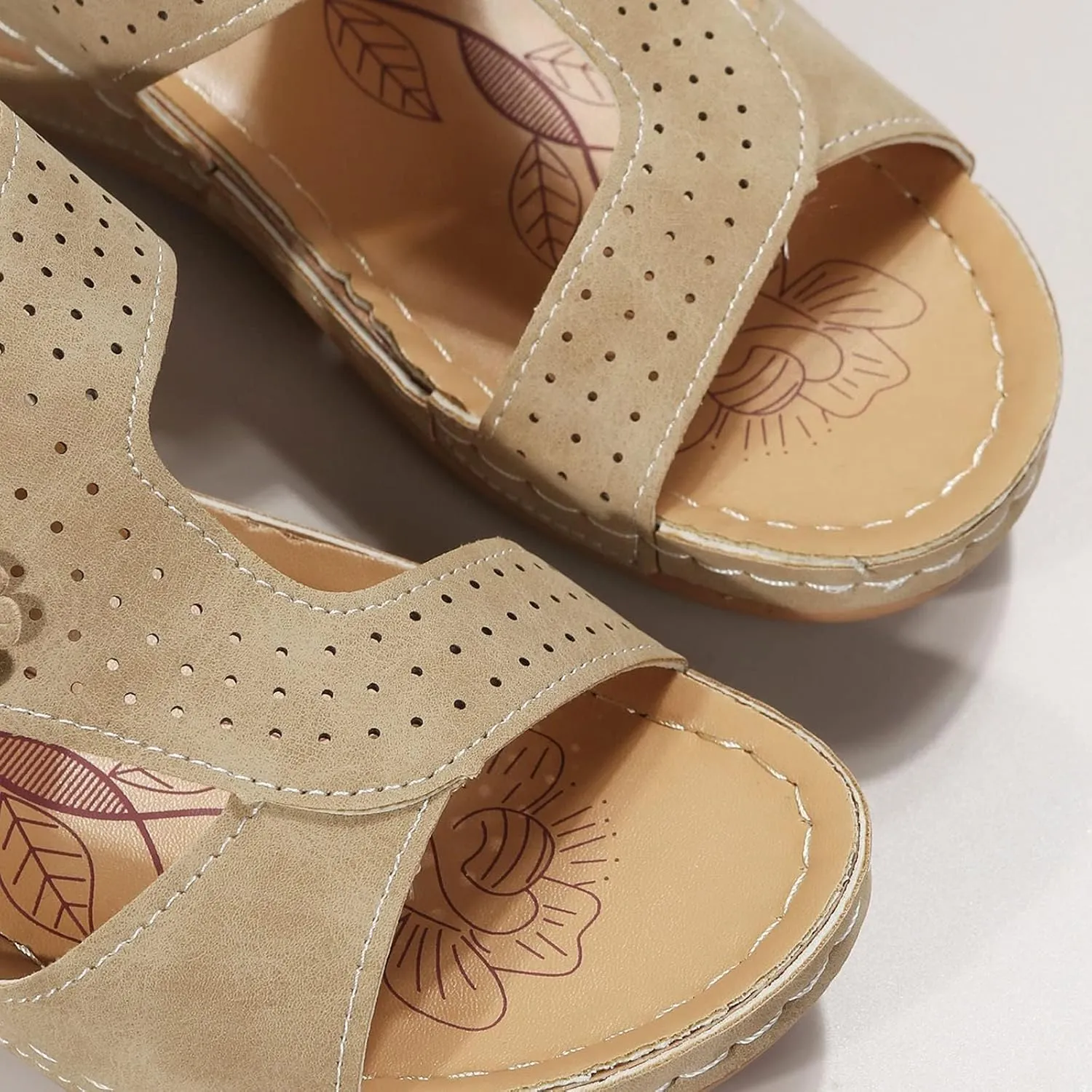 Orthopedic Sandals for Women Arch Support Sandals Women's Summer Hollow Out Flower Breathable Shoes, Platform Walking Sandal Fashion Cross Strap Open Toe Slippers