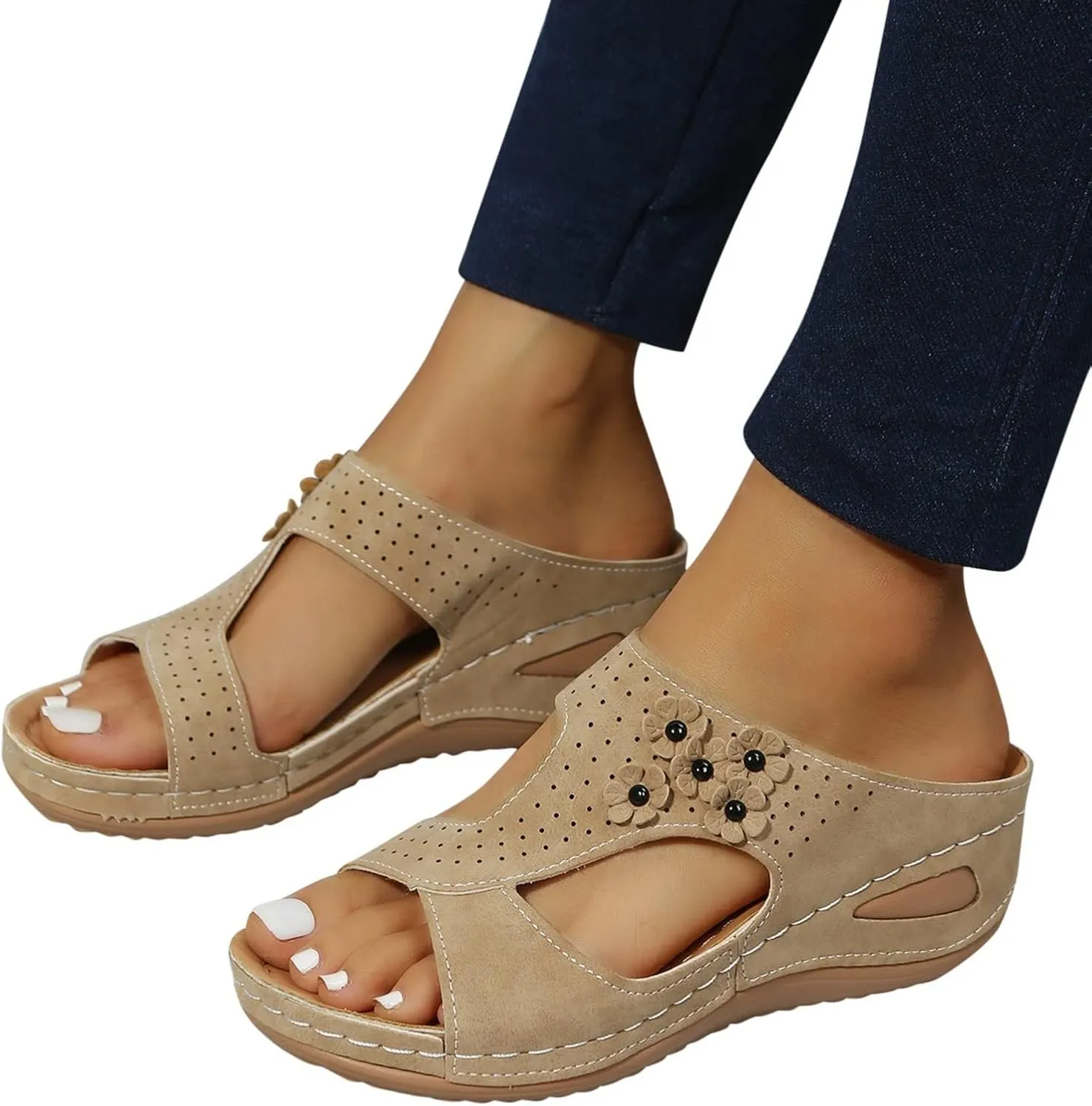 Orthopedic Sandals for Women Arch Support Sandals Women's Summer Hollow Out Flower Breathable Shoes, Platform Walking Sandal Fashion Cross Strap Open Toe Slippers