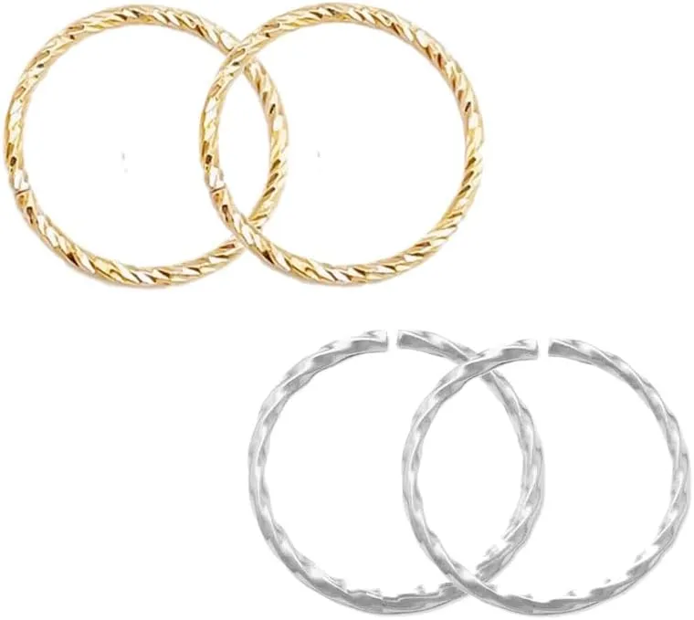Pack of 4pcs 18g 5/16'' Sterling Silver Split Hoop Bended Facted Twist Nose Cartilage Tragus Rings