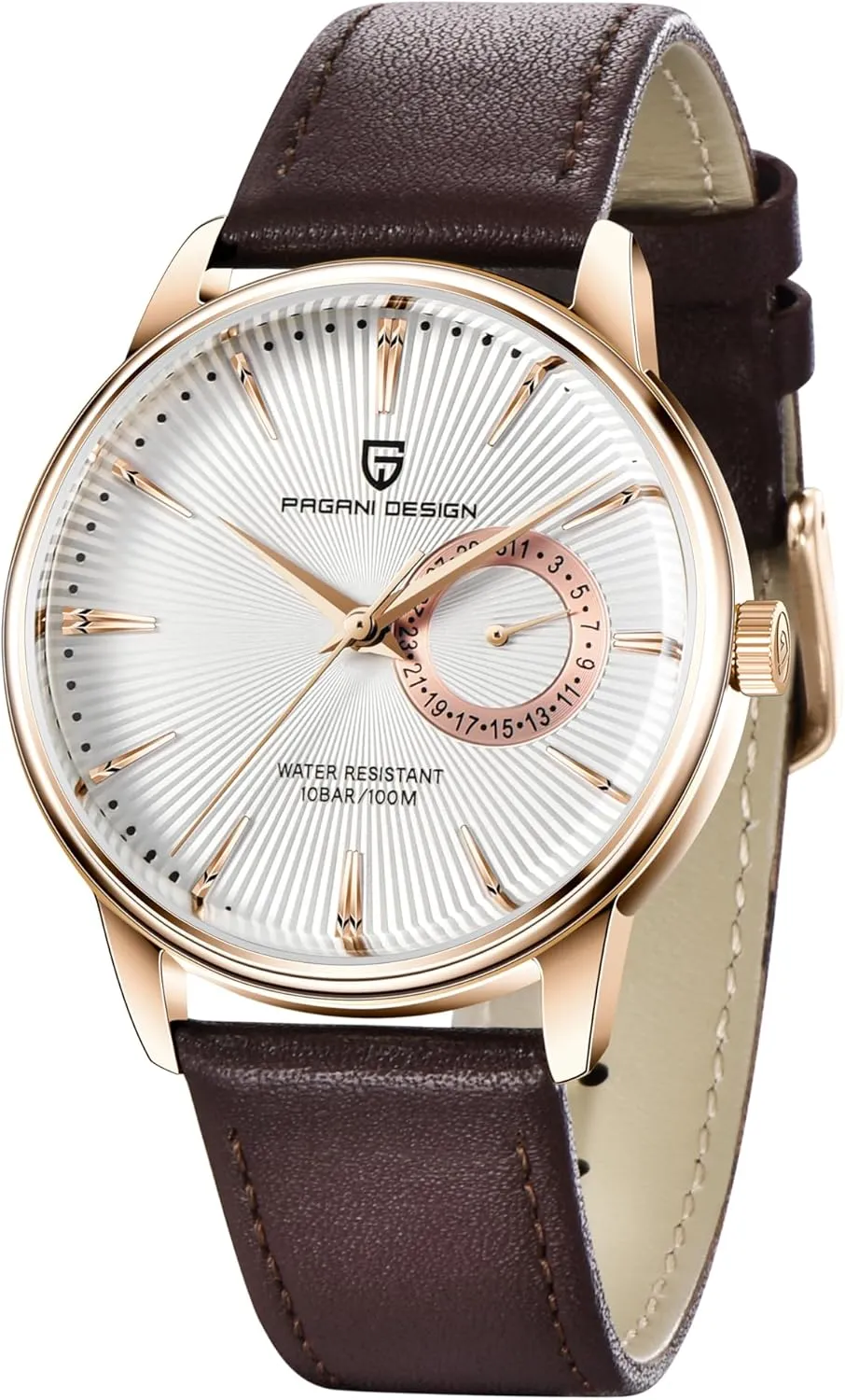 Pagani Design Men's Minimalist Quartz Watch, Casual Watches for Men, 40mm Case, Leather Strap, 100m Water Resistant, Date Display, Japanese Movement(VH65)