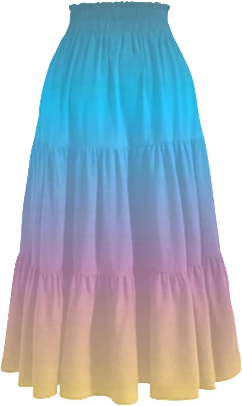 Palaver Boho Midi Skirts for Women Summer Boho Smocked High Waisted Skirt Vacation A-Line Long Flowy Skirts with Pockets