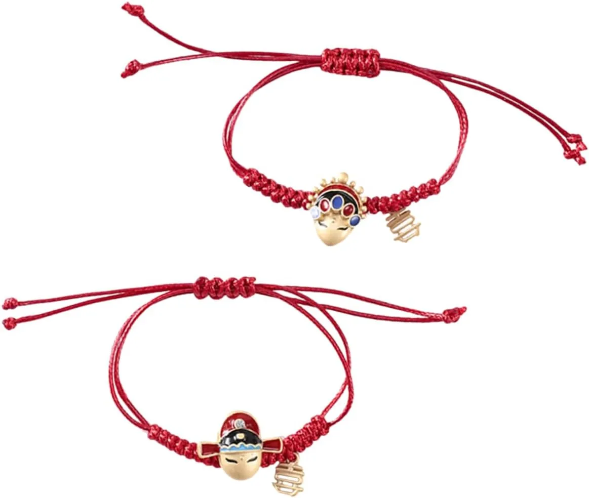 PartyKindom 2pcs Chinese Style Braided Woven Ropes Bracelets Peking Face Mask for Women