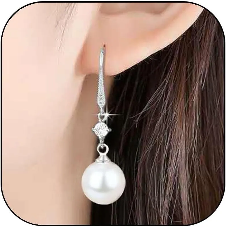 Pearl Earrings for Women Pearl Dangle Huggie Earring Cute Zirconia Pearl Drop Earrings Christmas Holiday Earrings Statement Pearl Jewelry Gifts for Her