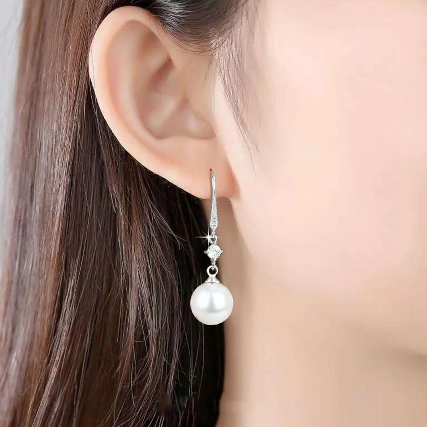 Pearl Earrings for Women Pearl Dangle Huggie Earring Cute Zirconia Pearl Drop Earrings Christmas Holiday Earrings Statement Pearl Jewelry Gifts for Her