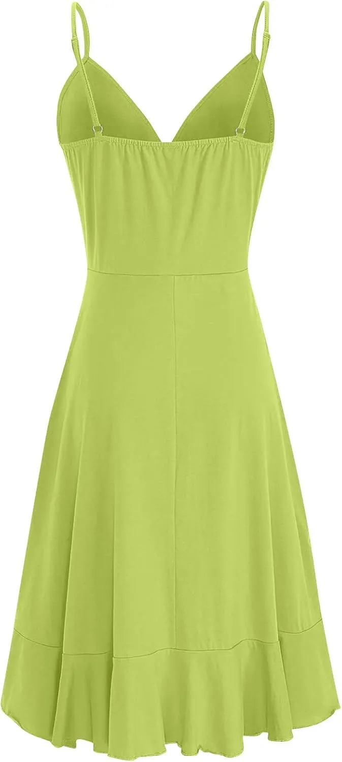 PETYCZEN Mini Dresses for Women Summer Sexy V Neck Sleeveless Wrap Slip Dress Casual Spaghetti Strap Ruffle Dress Sundresses