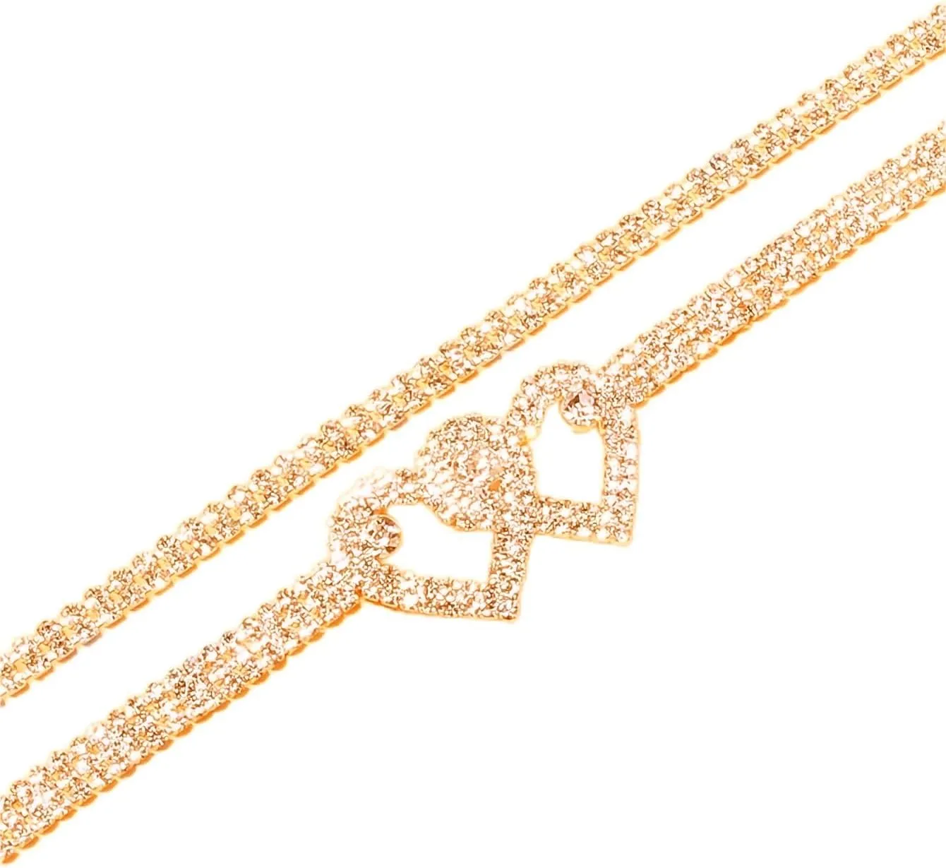 Pingyongchang Heart Rhinestone Ankle Bracelets for Women Shiny Heart Handmade Adjustable Beaded Crystal Tennis Link Chain Bracelets Anklets for Women Jewelry