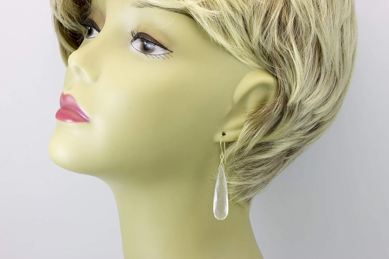 Pink Rose Quartz Earrings Large Long Faceted Cut Teardrops Soft Pink Briolette Drops 2 Inches