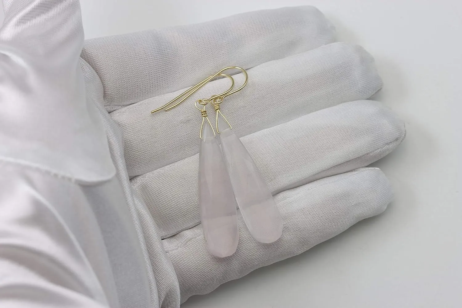 Pink Rose Quartz Earrings Large Long Faceted Cut Teardrops Soft Pink Briolette Drops 2 Inches