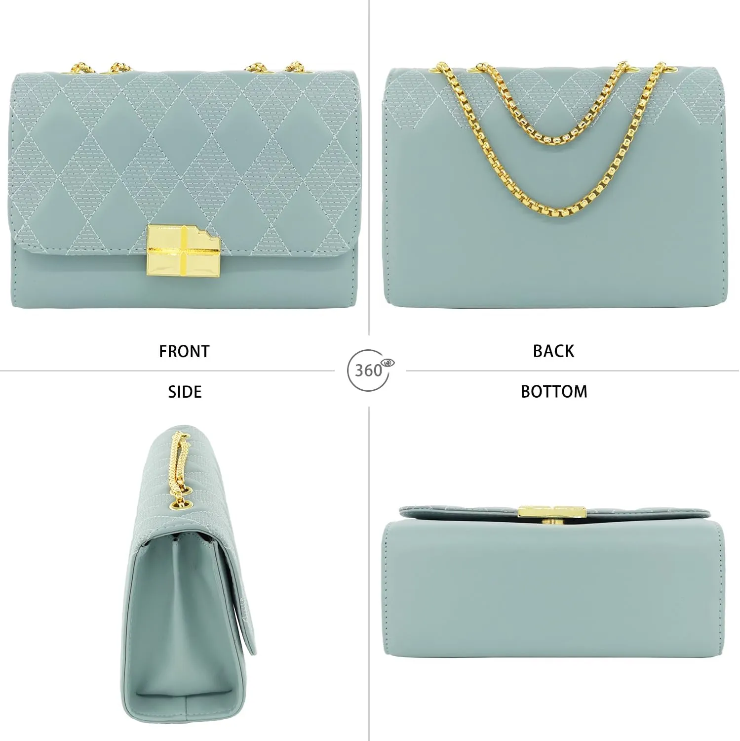 PORT&LOTUS Women's Shoulder Bag with Golden Chain Strap Quilted Handbags for Women Cute Clutch Purses for Women Trendy