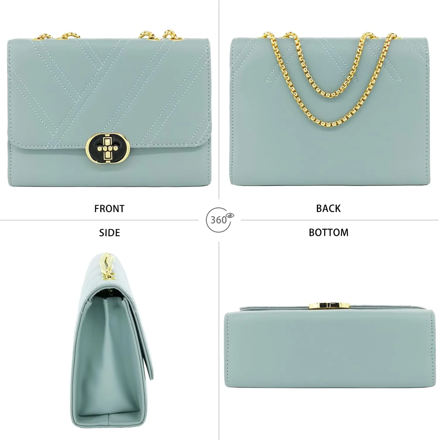 PORT&LOTUS Women's Shoulder Bag with Golden Chain Strap Quilted Handbags for Women Cute Clutch Purses for Women Trendy