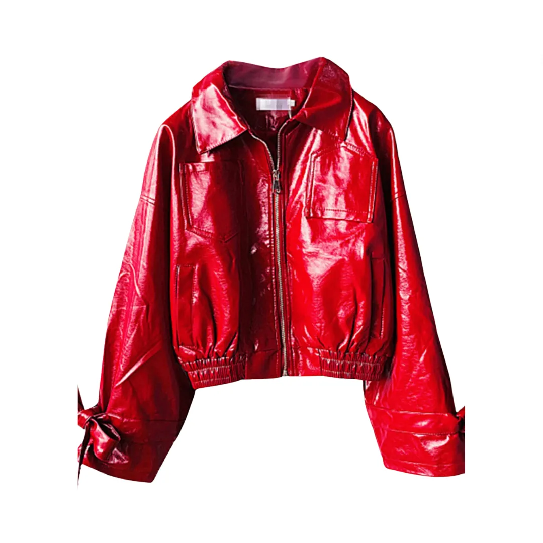 Pre Order: Zip Up PU Leather Solid Color Motorcycle Jacket
