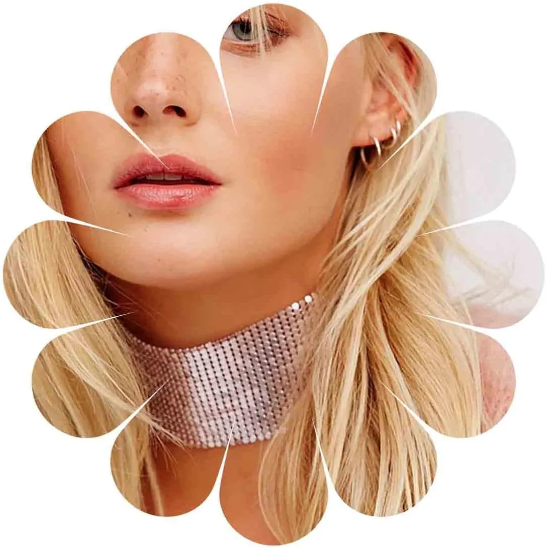 Punk Sequin Choker Necklace Gold Sequin Mesh Wide Necklace Vintage Metal Mesh Choker Necklace Sparkly Mesh Short Thick Necklace Jewelry for Women