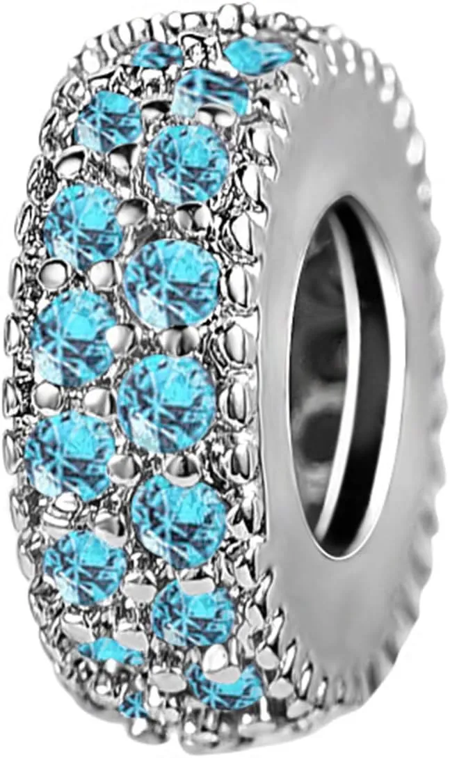 Purple Pink Green Blue CZ Spacer Charm Compatible with Pandora Bracelets Birthstone Bead Pendant Friends Family Birthday Anniversary