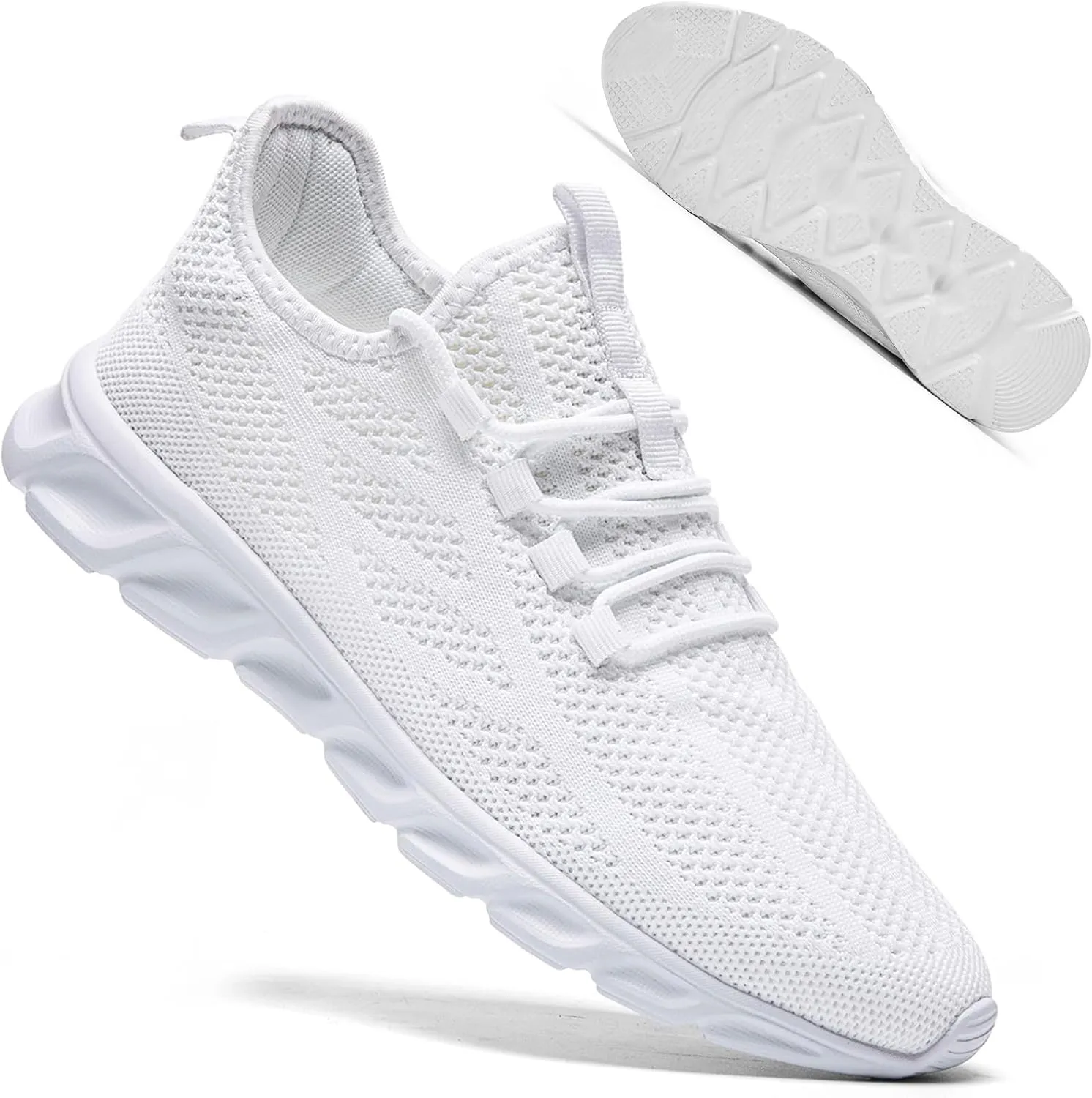 QIJGS Mens Running Shoes Tennis for Men Fashion Workout Athletic Gym Mesh Lightweight Sports Casual Sneakers White