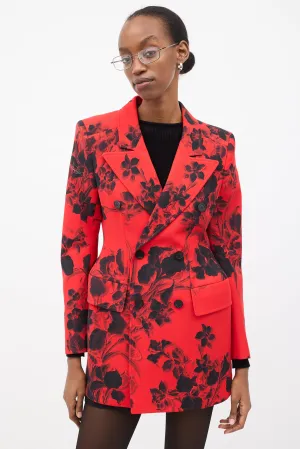 Red & Black Wool Floral Hourglass Blazer