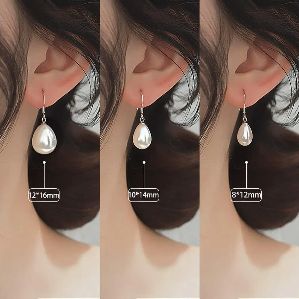 Reffeer Solid 925 Sterling Silver Pearl Drop Earrings Dangle for Women Teens Simulated Dangle Earrings Drops for Wedding Hooks