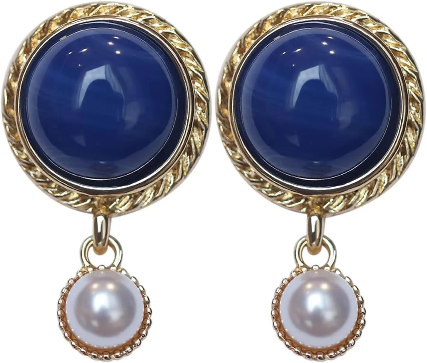 Retro Blue Pearl Earrings French Court Style