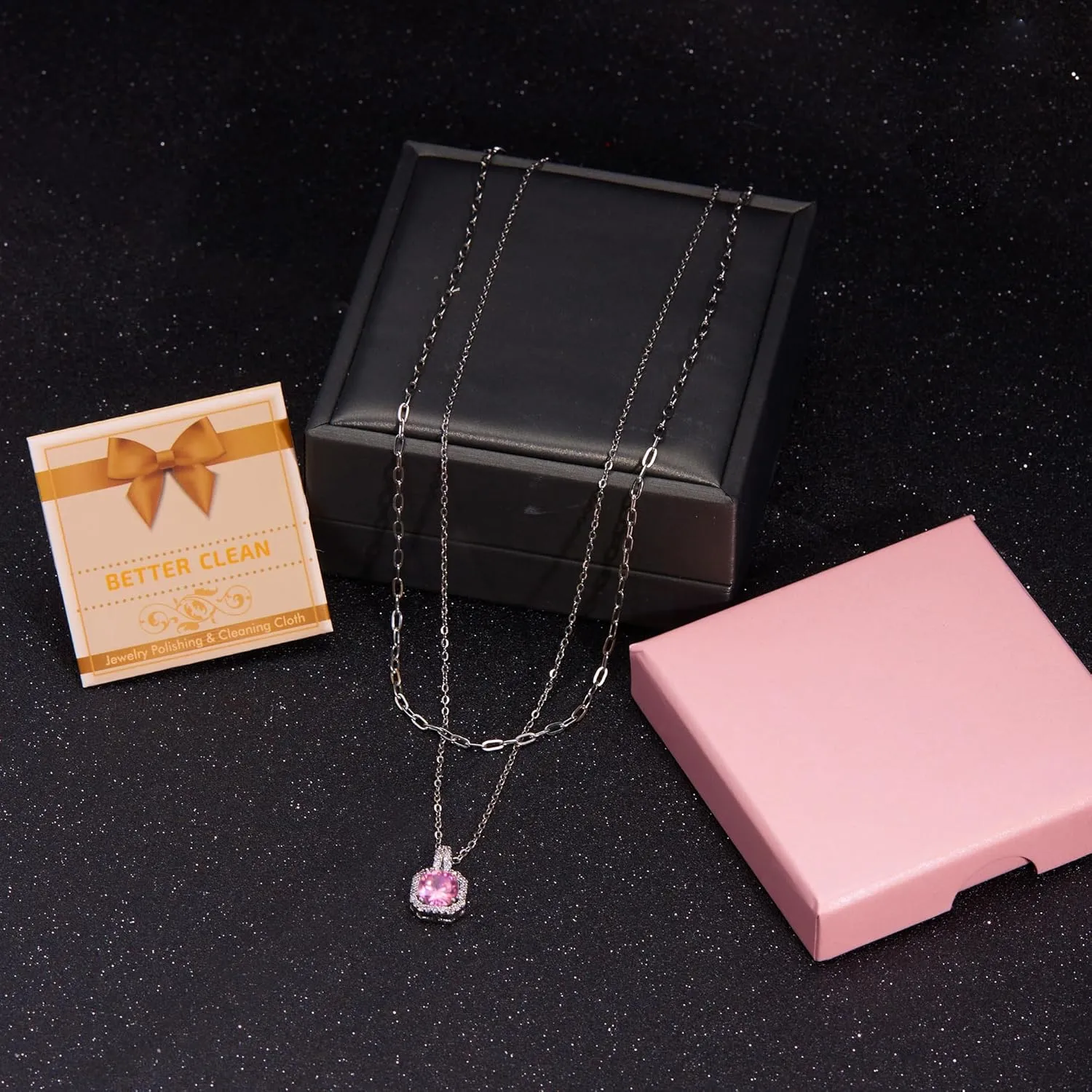 RINHOO Layered Birthstone Necklace for Women Paperclip Chain Necklace Classic Square Pendant Birthstone Necklace Birthstone Jewelry for Women
