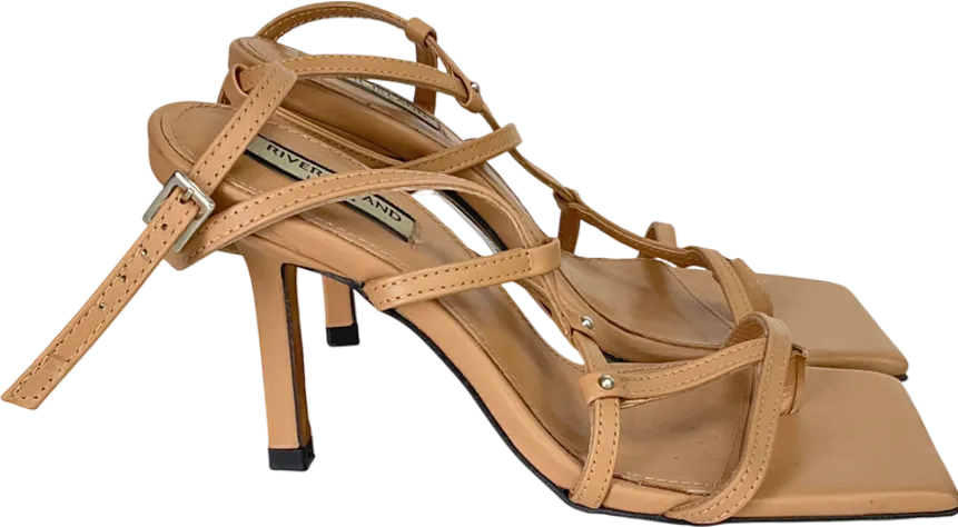 River Island Beige Strap Heeled Sandals UK 4 EU 37 