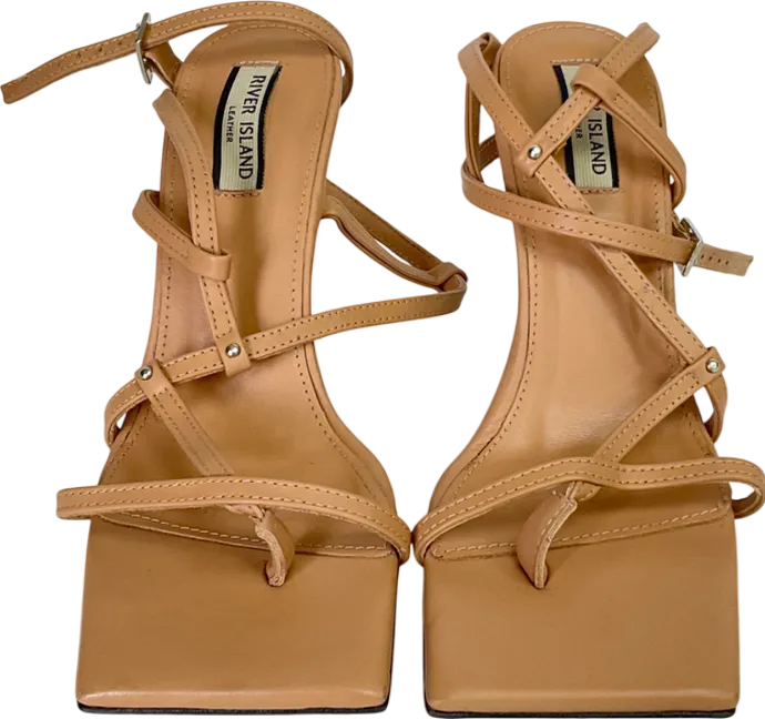 River Island Beige Strap Heeled Sandals UK 4 EU 37 
